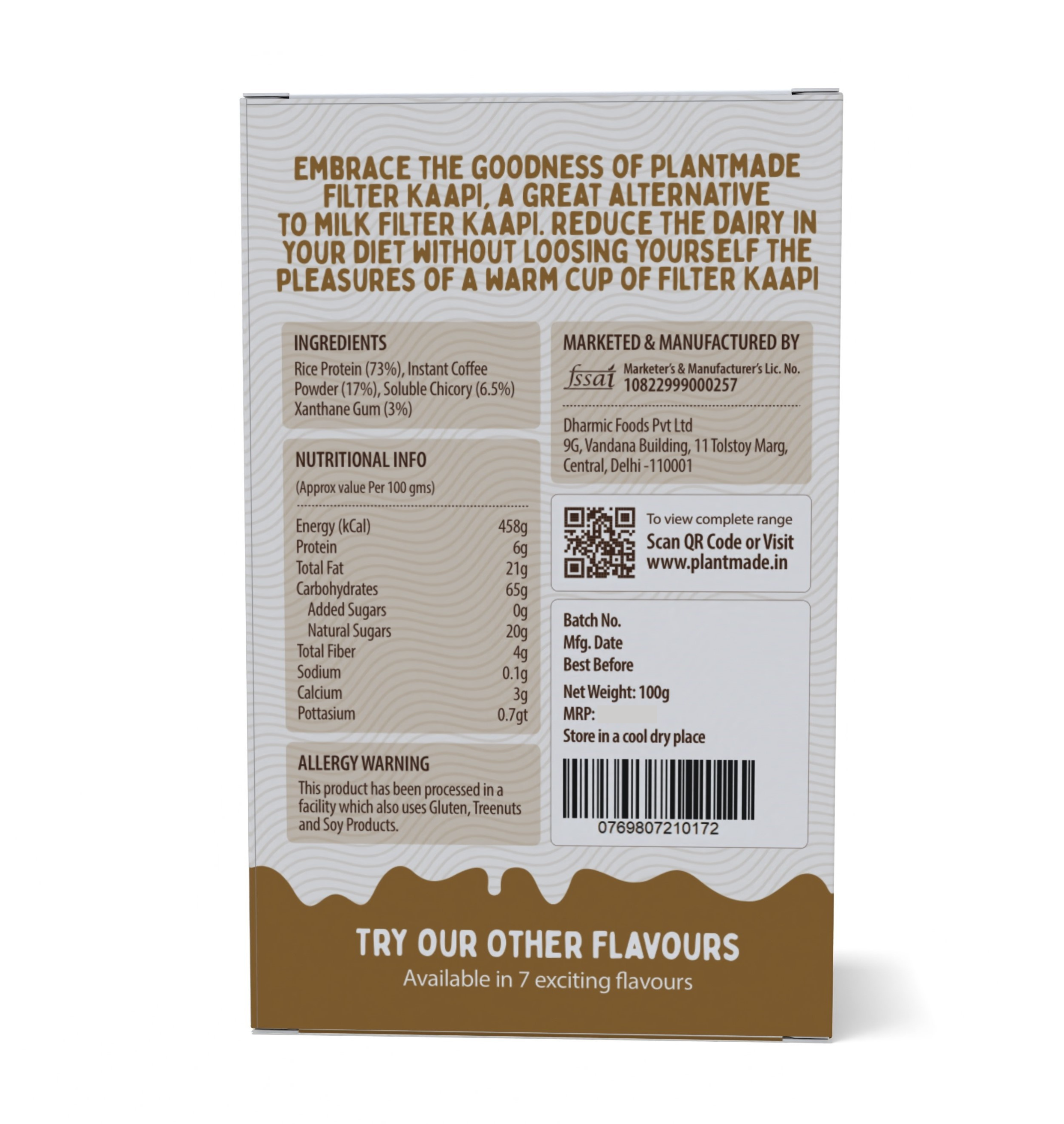 PlantMade Instant Filter Kaapi Coffee Powder: Vegan Rice Protein Premix, Dairy-Free, Gluten-Free, Zero Sugar, Soy-Free. Easy to Make—Just Scoop, Blend, and Enjoy