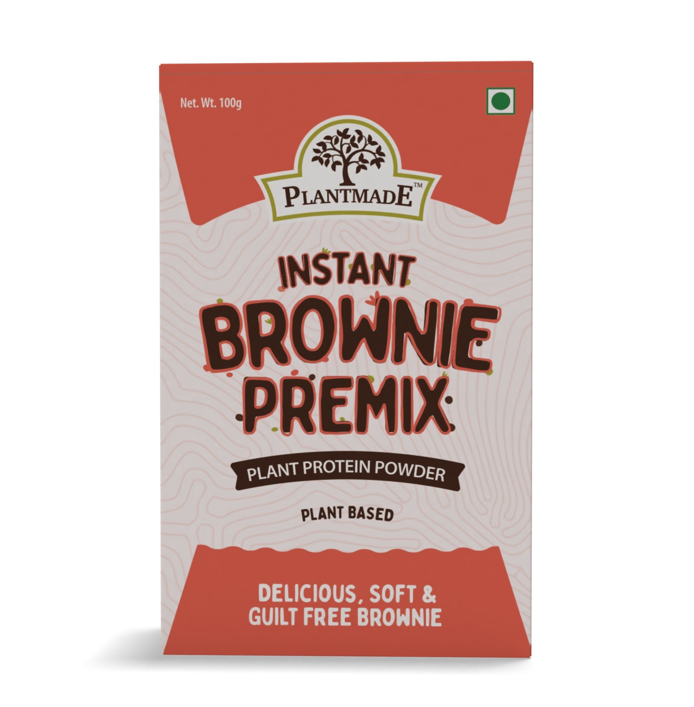 PlantMade Instant Brownie Premix 100% Vegan Plant Based Protein Powder High Protein Zero Cholesterol Gluten Free Low Fat Easy 3Step Pull Mix Bake and Enjoy