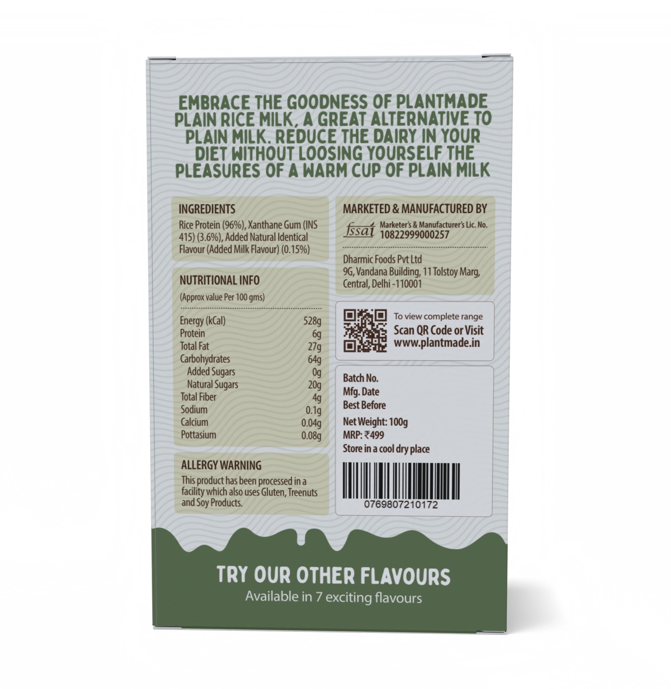 Plantmade Rice Milk Plain Rice Protein Premix Plant-Based Milk a Great Alternative To Dairy Milk Dairy Free, Zero Added Sugar, Gluten-Free, Soy-Free 100% Vegan (Pack of 10 Box Each Box 100g)