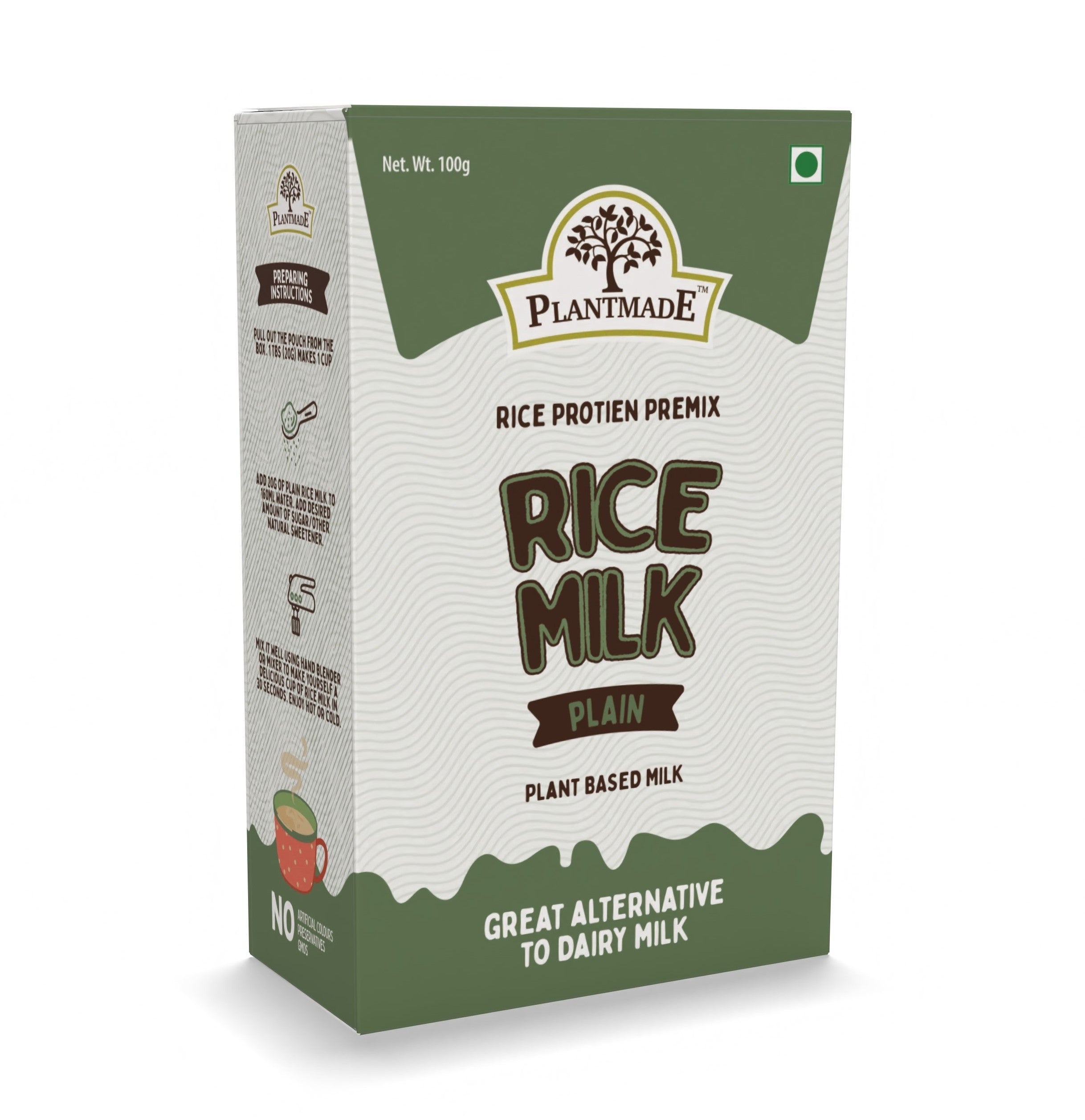 Plantmade Rice Milk Plain Rice Protein Premix Plant-Based Milk a Great Alternative To Dairy Milk Dairy Free, Zero Added Sugar, Gluten-Free, Soy-Free 100% Vegan (Pack of 10 Box Each Box 100g)