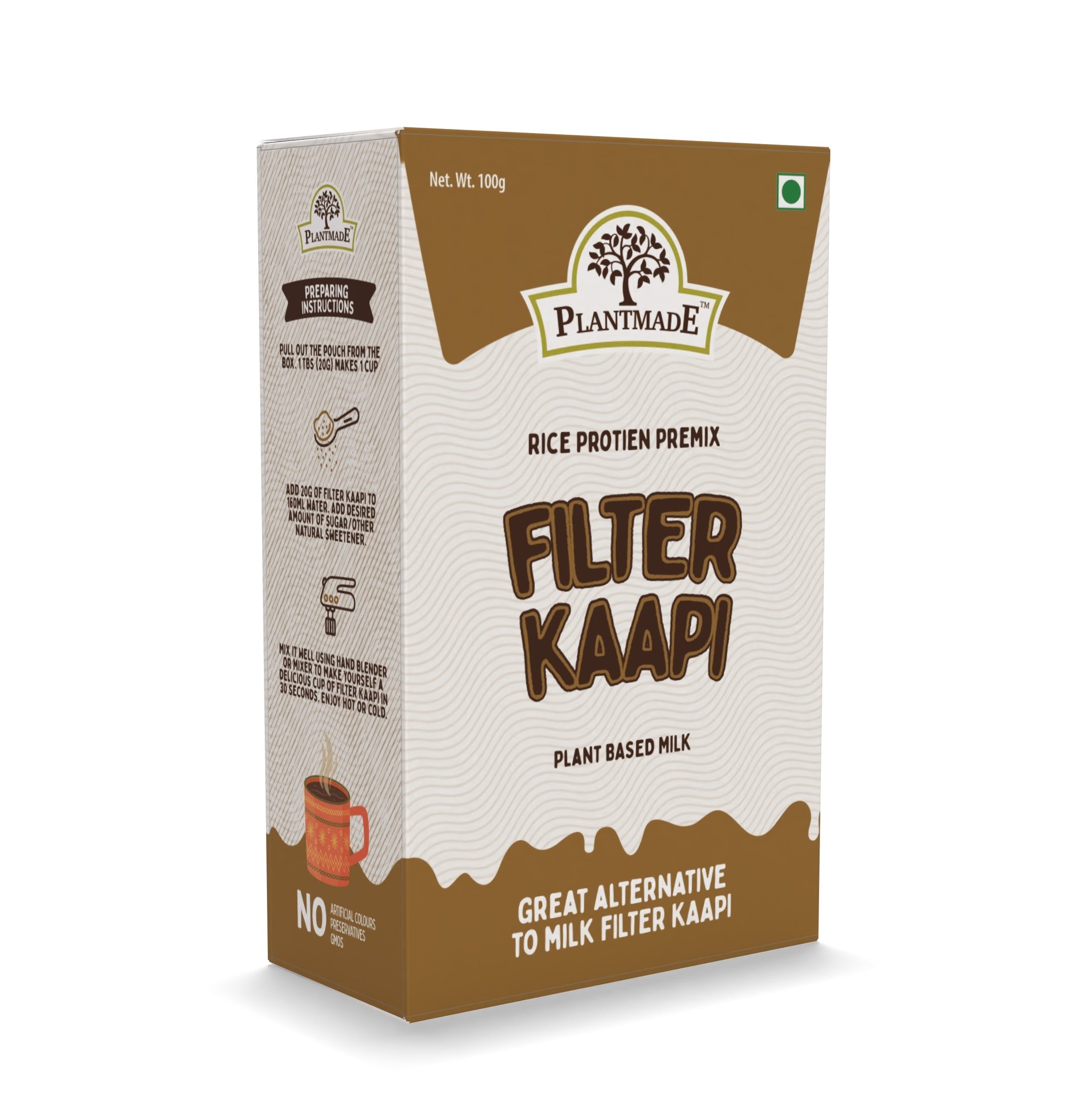 PlantMade Instant Filter Kaapi Coffee Powder: Vegan Rice Protein Premix, Dairy-Free, Gluten-Free, Zero Sugar, Soy-Free. Easy to Make—Just Scoop, Blend, and Enjoy! (Pack of 10 Box Each Box 100g)