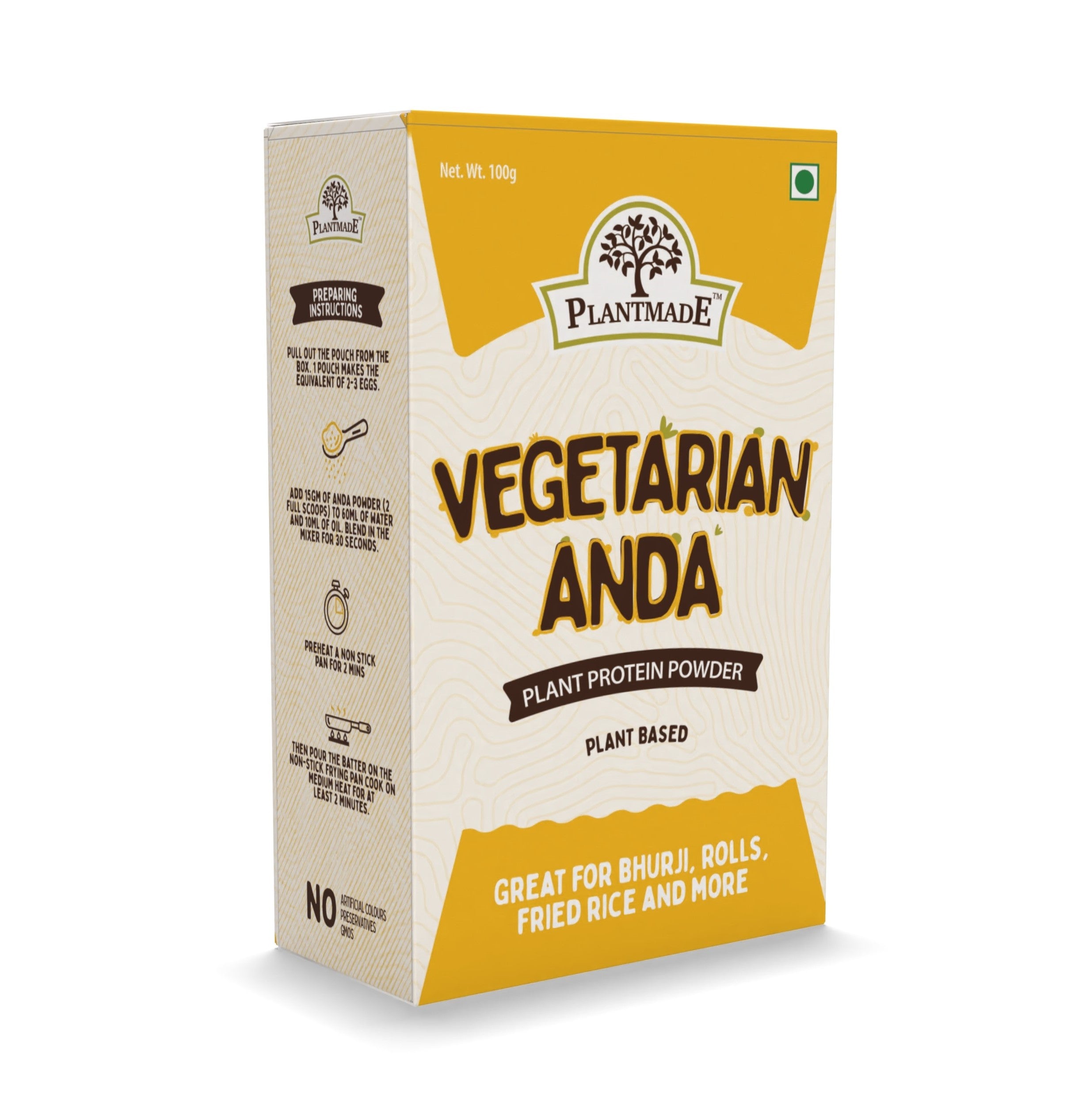 Plantmade Vegetarian Anda Plant Protein Powder: Ideal for Bhurji, Rolls, Fried Rice, and more. High protein, zero cholesterol, gluten-free, low fat, 100% vegan. (Pack of 10 )