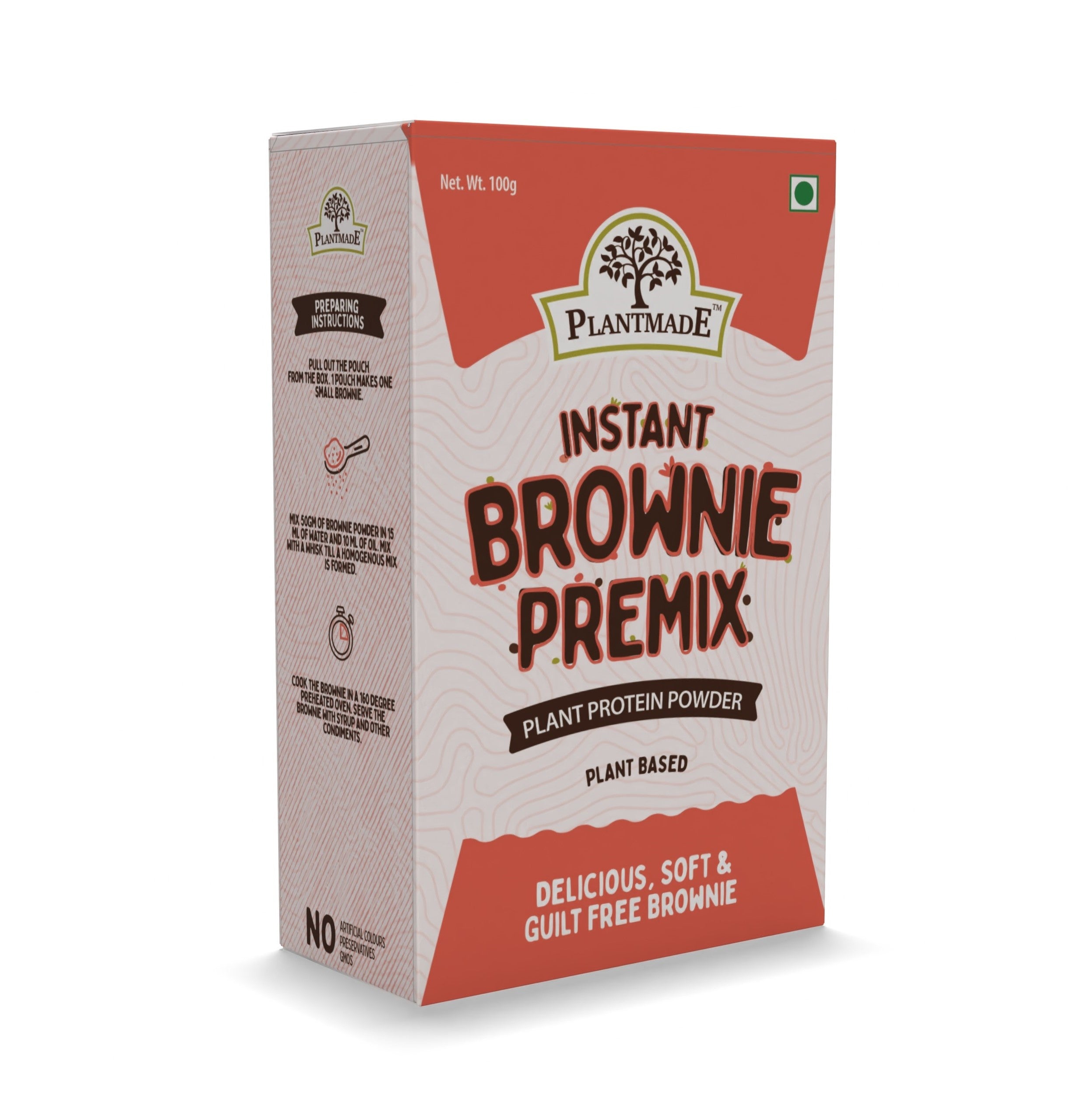 PlantMade Instant Brownie Premix 100% Vegan Plant Based Protein Powder High Protein Zero Cholesterol Gluten Free Low Fat Easy 3Step Pull Mix Bake and Enjoy